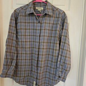 EDDIE BAUER-WOMAN'S S/P 100% COTTON- LONG SLEEVE- CHECKERED BLUE BLOUSE